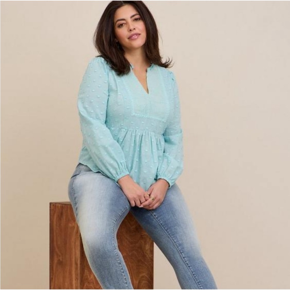 TORRID 100% Cotton pastel green mint Women's Top with balloon sleeves